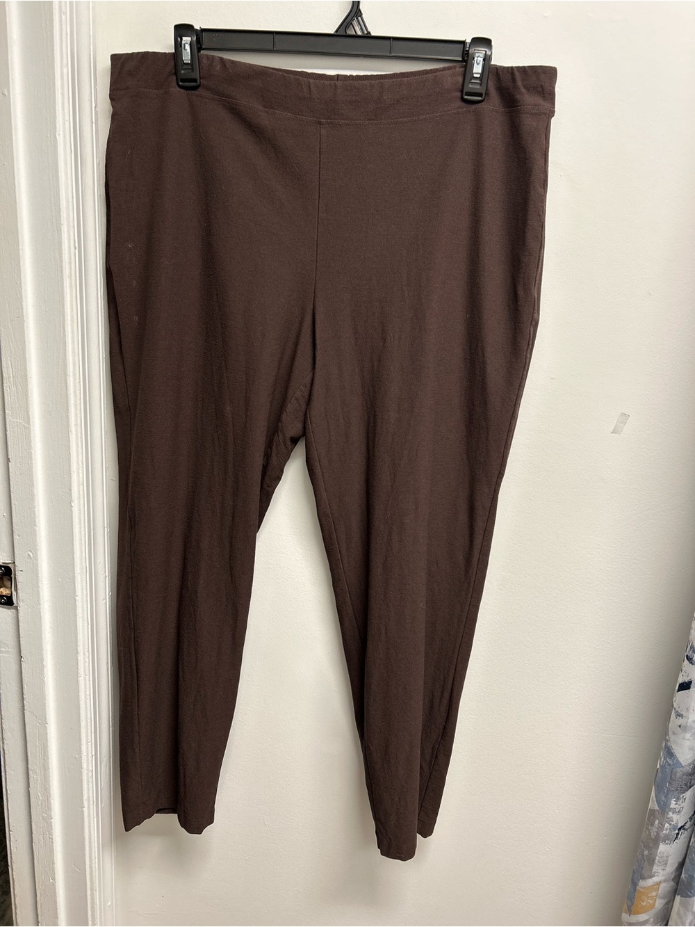EILEEN FISHER Pants Washable Stretch Crepe Full Length Slim Pull On Brown USA 1X